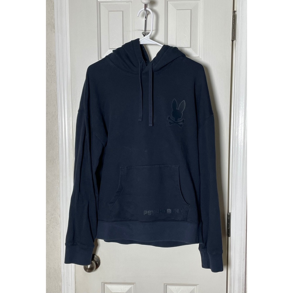 Psycho Bunny Mens Navy Blue Cotton French Terry Logo Pullover Hoodie Size M